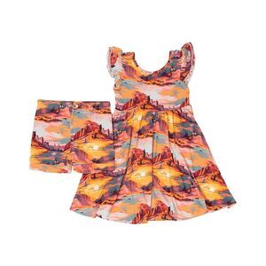 Bums & Roses Girls  Saddle Up Sunset Cap Sleeve Dress Set, Multicolor